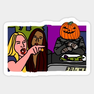 Halloween Horror Woman Yelling at Cat Memes with Pumpkin Head Bernie Sanders Sticker